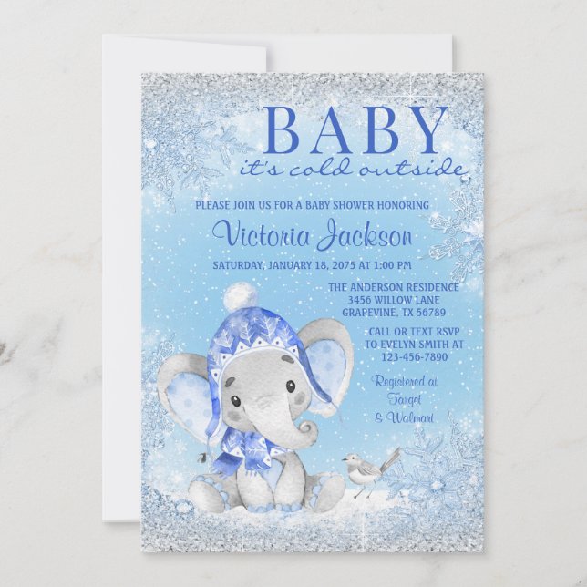 Elefant Bebis det är kallt ute Bebis Shower Inbjudningar (Framsida)