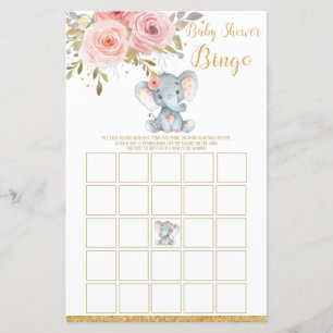 Elefant Bebis Shower Bingo Spel Aktivitet Tjej