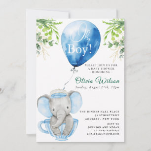 Elefant Bebis Shower Inbjudan för Pojke – “Åh Pojk