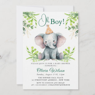 Elefant Bebis Shower Inbjudan för Pojke – “Åh Pojk