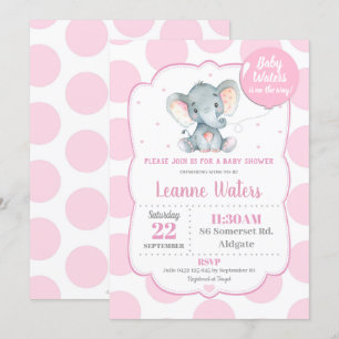 Elefant Bebis Shower Inbjudan Rosa Flicka