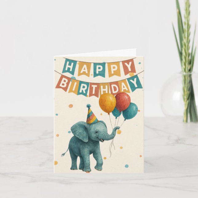 Elefant Birthday Card - Adsible Party Animal Kort (Framsida)