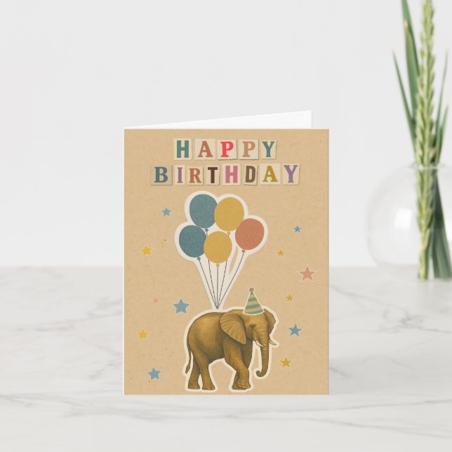 Elefant Birthday Card med ballonger Kort (Framsida)