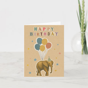 Elefant Birthday Card med ballonger Kort