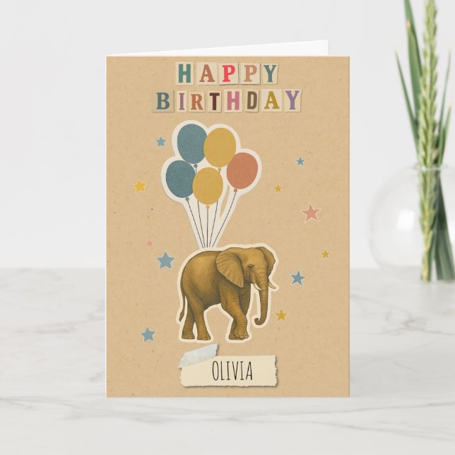 Elefant Birthday Card - Personlig Namn Kort (Framsida)
