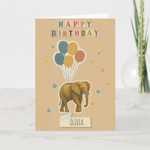Elefant Birthday Card - Personlig Namn Kort