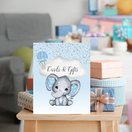Elefant Blå Ballong Baby Shower Kort Gåvor Poster