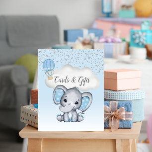 Elefant Blå Ballong Baby Shower Kort Gåvor Poster
