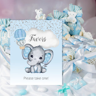 Elefant Blå Ballong Babyfirande Förmånsskylt Poster