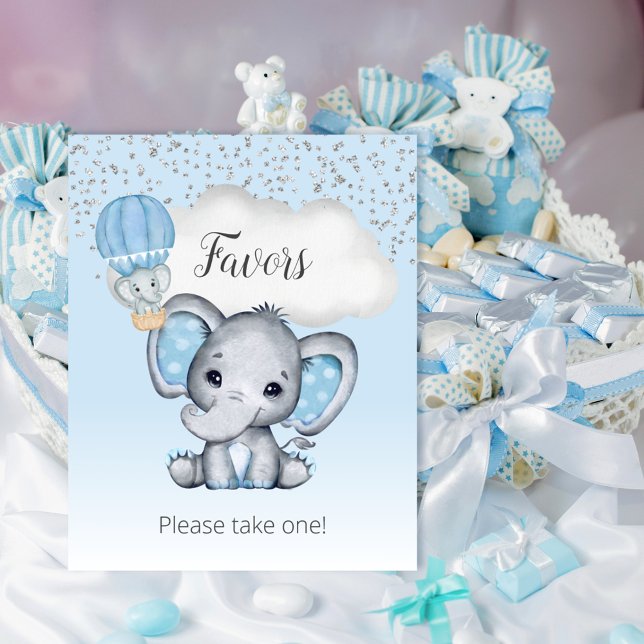 Elefant Blå Ballong Babyfirande Förmånsskylt Poster (Skapare uppladdad)