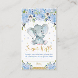 Elefant Blå Blommig Baby Shower Blöja Lotteri Tilläggskort