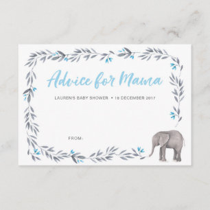 Elefant blå och grå Baby Shower Rådkort Inbjudningar