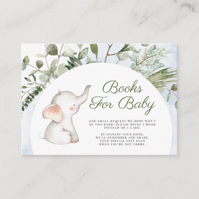 Elefant Blå Pojke Grönska Böcker För Bebis Tilläggskort (Framsida)