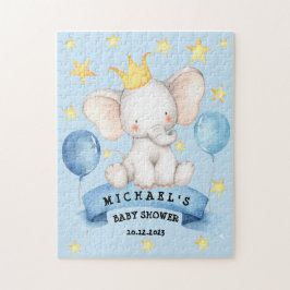 Elefant Blå Stjärnor Band Present Baby Shower Pussel