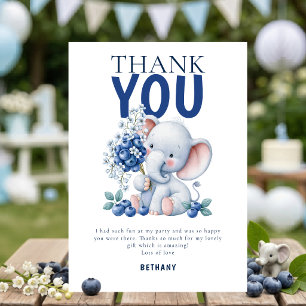 Elefant Blåbär Berry 1-årsdag Tack Kort