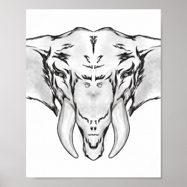 Elefant black and white surreal line art teckning poster (Framsidan)