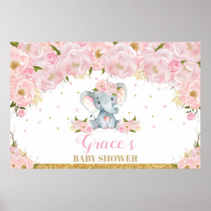 Elefant Blommig Bebisdopp Bakgrund Banner Poster