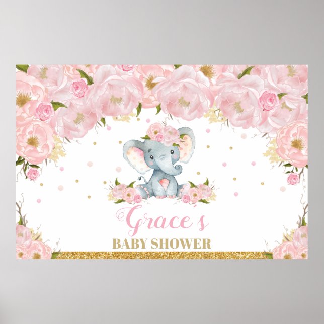 Elefant Blommig Bebisdopp Bakgrund Banner Poster (Framsidan)