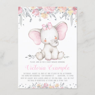 Elefant Blommig Diamant Flick Baby Shower Inbjudningar