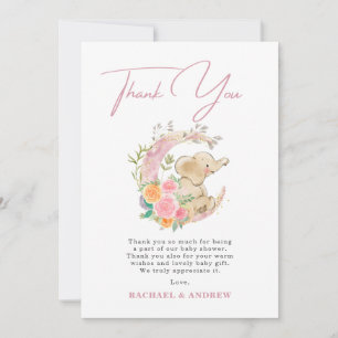 Elefant Blommig Måne Bebis Babyshower Tacksamhetsk Inbjudningar