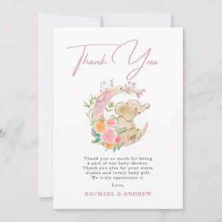 Elefant Blommig Måne Bebis Babyshower Tacksamhetsk Inbjudningar
