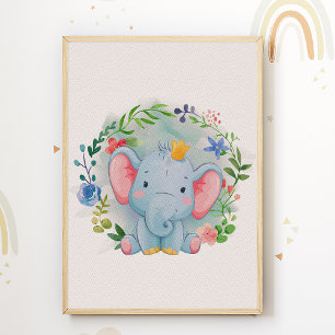 Elefant Blommig Plantskola Affisch Barnrum
