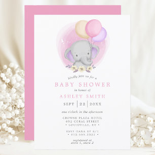 Elefant Blommiga Ballonger Vattenfärg Baby Shower Inbjudningar