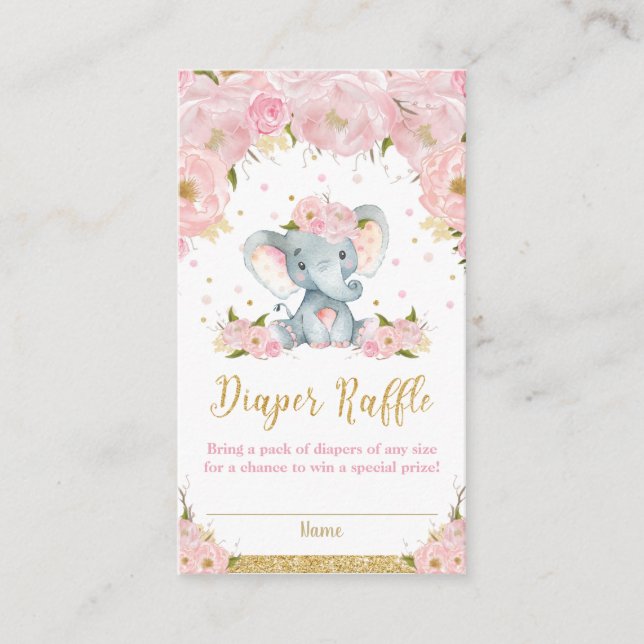 Elefant Blommigt Baby Shower Diaper Raffle Cards Tilläggskort (Framsida)