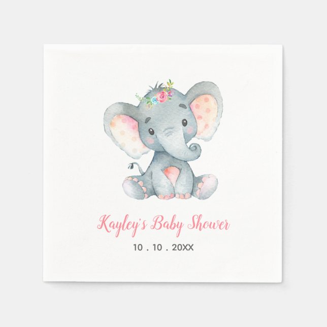 Elefant (Blommigt) Babystövel Napkin Pappersservett (Framsidan)