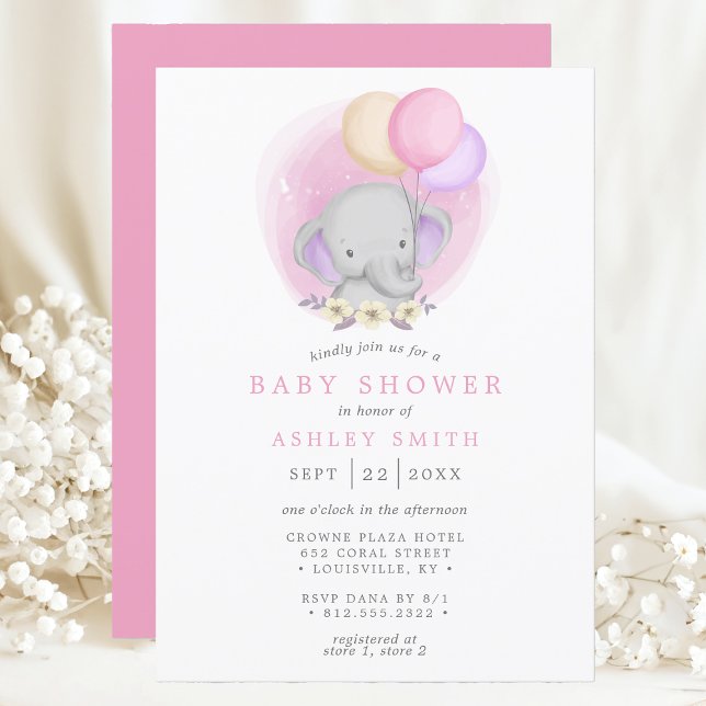 Elefant Blommigt Balloons Watercolor Baby Shower Inbjudningar (Skapare uppladdad)