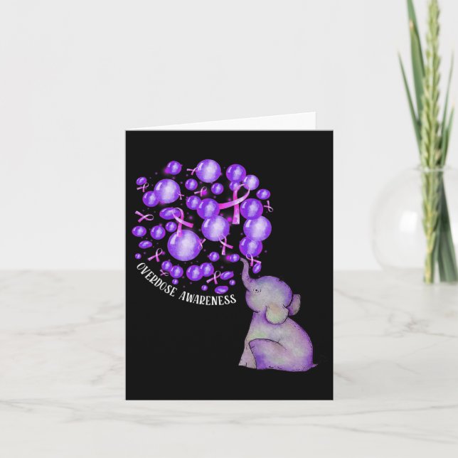 Elefant Bloting Up Lila Lloons Overdose Awarene Kort (Framsida)