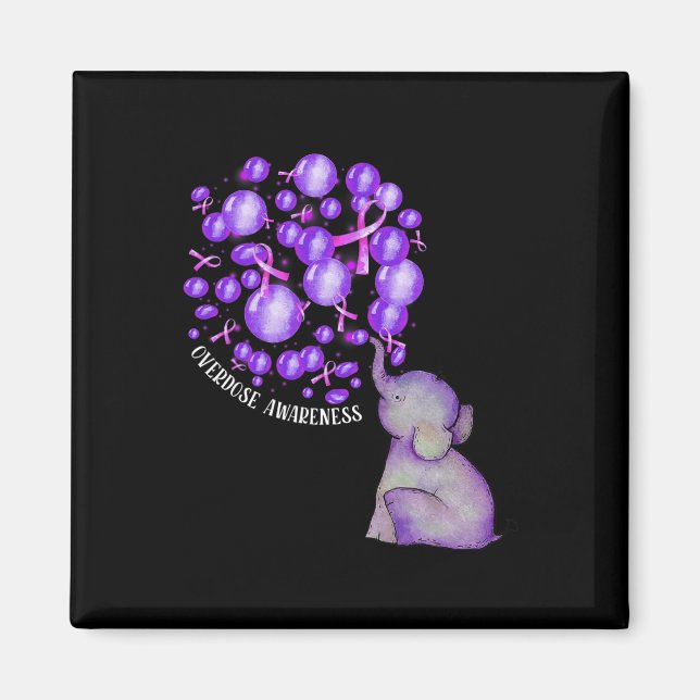 Elefant Bloting Up Lila Lloons Overdose Awarene Magnet (Framsidan)