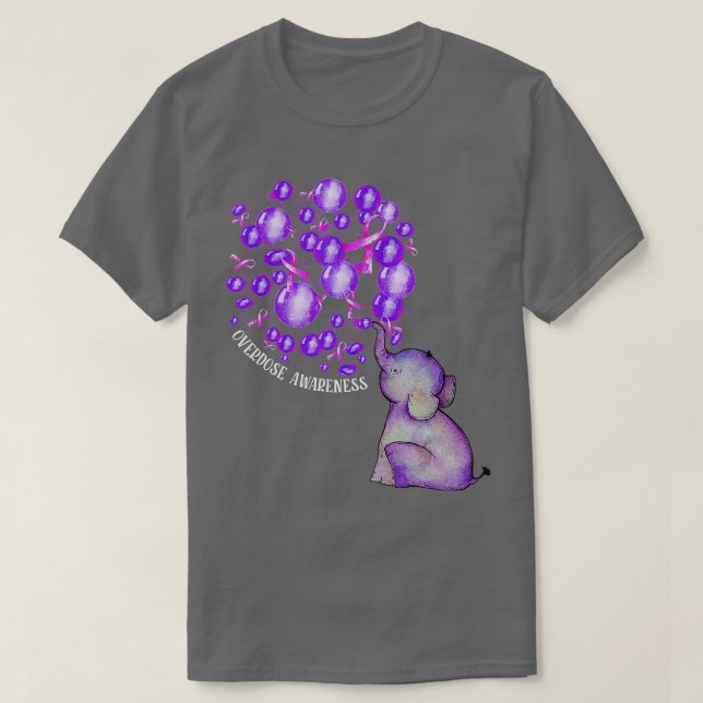 Elefant Blowing Lila Balloing Medveten överdoserin T Shirt (Design framsida)