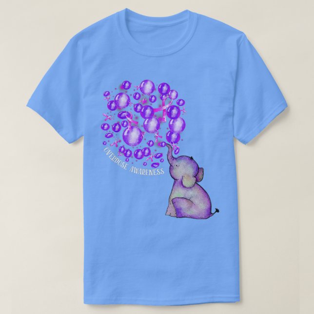 Elefant Blowing Lila Balloing Medveten överdoserin T Shirt (Design framsida)