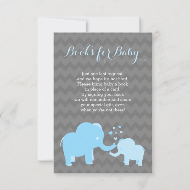 Elefant Bokar för Baby för in blått Grått Inbjudningar (Framsida)