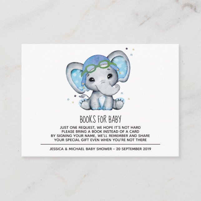 Elefant Bokar i vattenfärg för Baby Tilläggskort (Framsida)