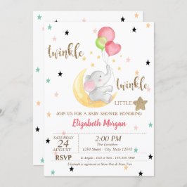 Elefant,Bubblor,Twinkle Little Star Baby Shower Inbjudningar