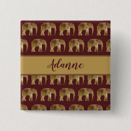Elefant Burgundy och Guld Mönster Knapp