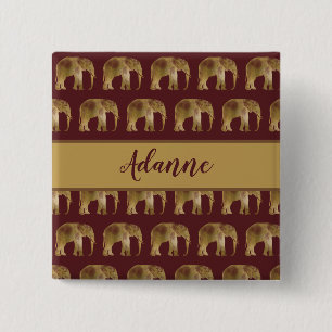 Elefant Burgundy och Guld Mönster Knapp