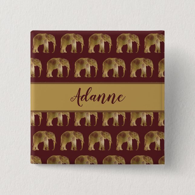 Elefant Burgundy och Guld Mönster Knapp (Framsida)