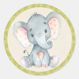 Elefant Djungeldjur Baby Shower Förmånsetikett Runt Klistermärke