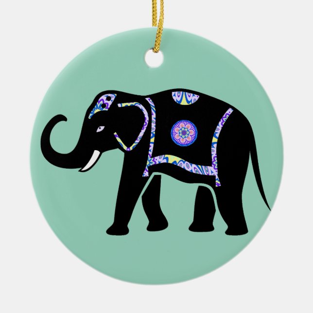 Elefant Djur Abstrakt Dekorativa Mönster Julgransprydnad Keramik (Framsidan)