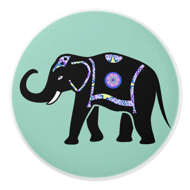 Elefant Djur Abstrakt Dekorativa Mönster Knopp (Framsidan)