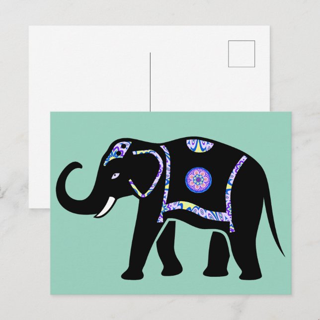 Elefant Djur Abstrakt Dekorativa Mönster Vykort (Fram/baksida)