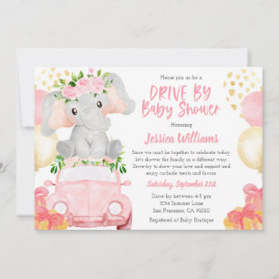 Elefant Drive By Baby Shower Inbjudan