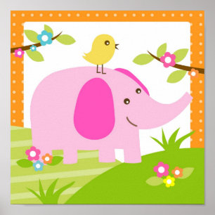 Elefant Dschung Djur Barnkammare Väggkonsttryck Poster