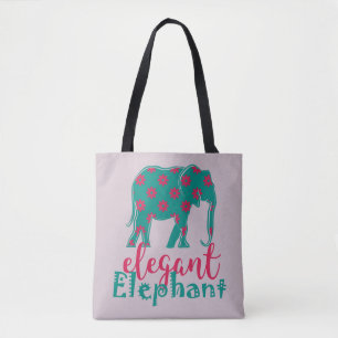 Elefant Elegant Blommig Rolig Damaktig Silhuett Tygkasse
