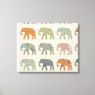 Elefant Färgrik Djurmönster Modern Canvastryck