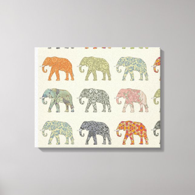 Elefant Färgrik Djurmönster Modern Canvastryck (Framsida)