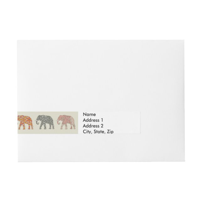 Elefant Färgrik Djurmönster Modern Etikettband (Framsidan)